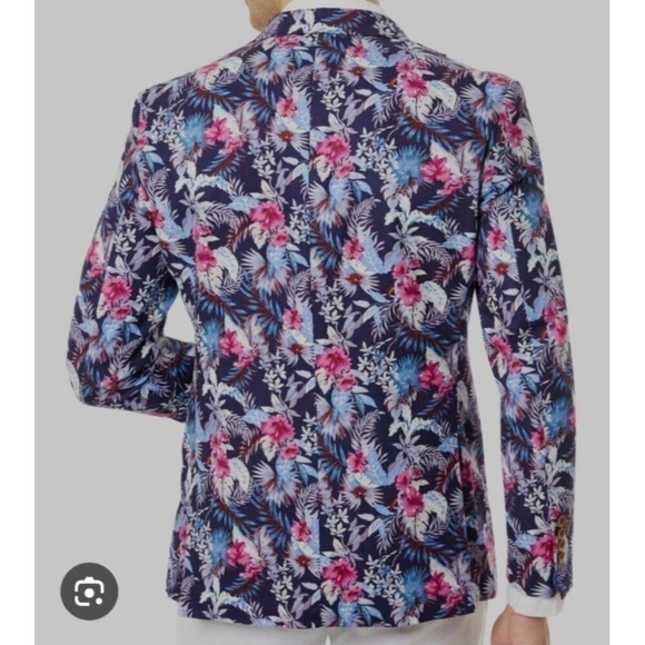 Tallia Men's Blue Slim-Fit Floral-Print Blazer Suit Jacket Sz 42R - Picture 2 of 14